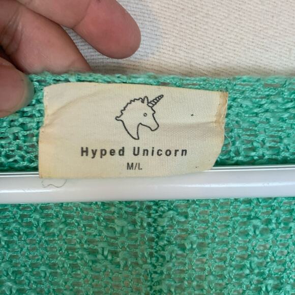hyped unicorn womens medium large knit green sweater pullover inside out crochet - Picture 2 of 10
